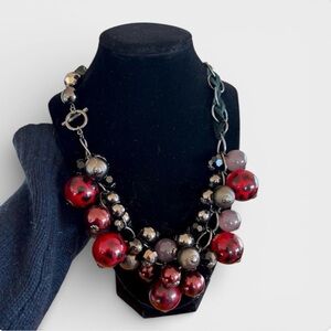 Vintage Costume Red, Black and Silver Statement Necklace